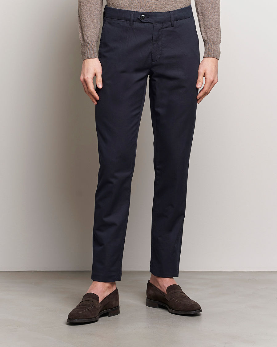 Men | Canali | Canali | Cotton/Linen Trousers Navy
