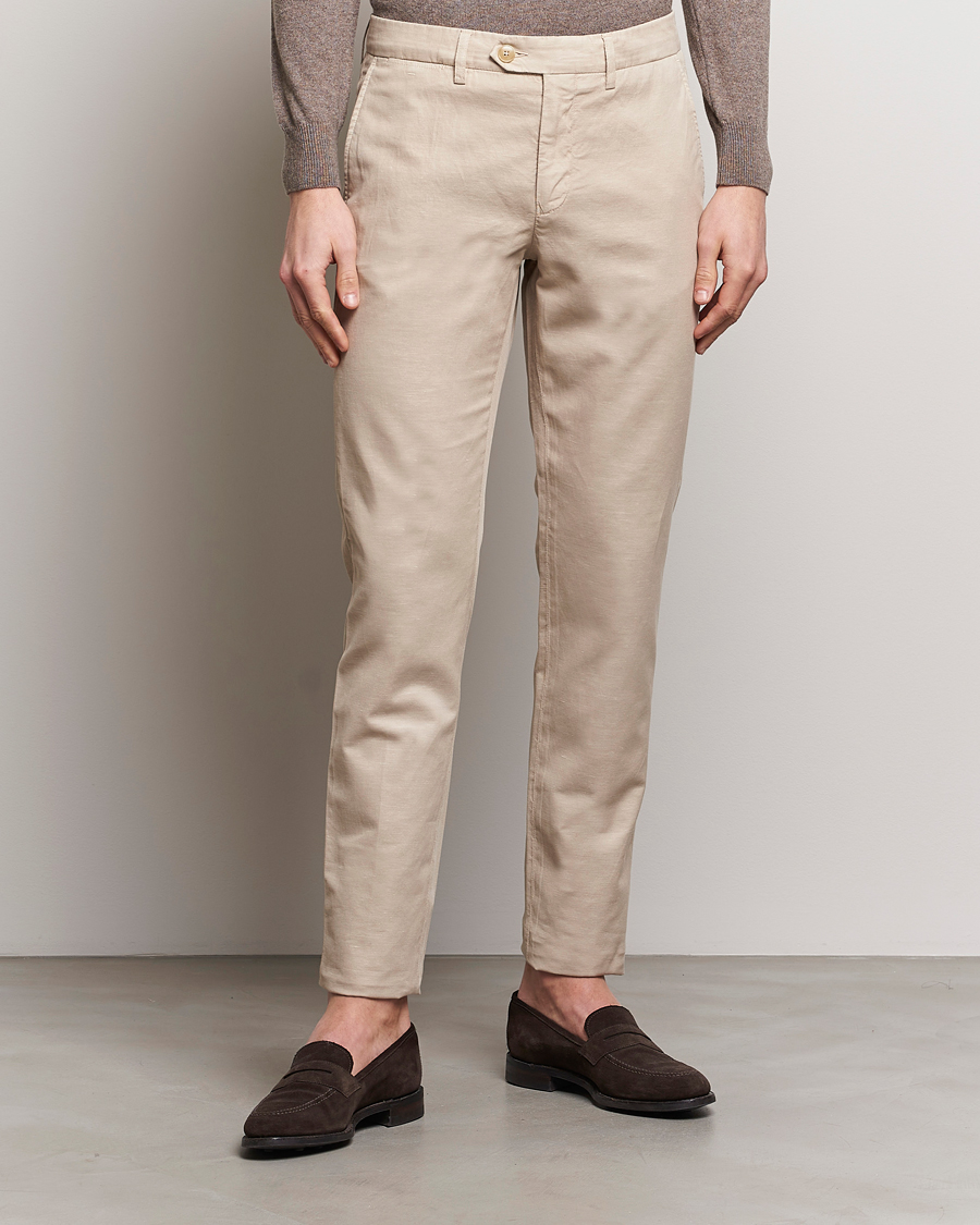 Men | Clothing | Canali | Cotton/Linen Trousers Light Beige