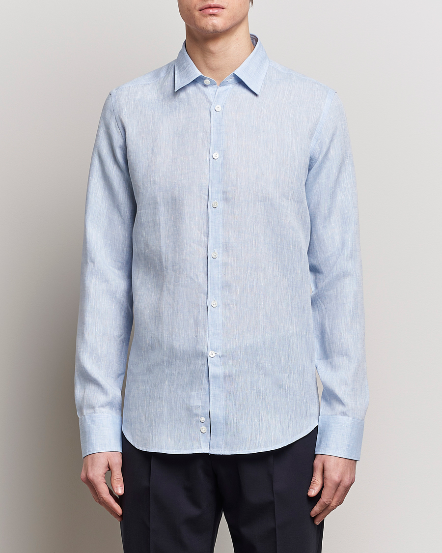Men | Clothing | Canali | Slim Fit Linen Sport Shirt Light Blue