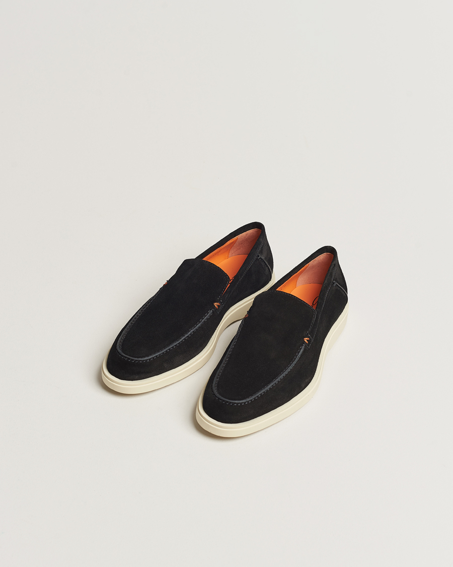 Men | Shoes | Santoni | Summer Loafers Black Suede