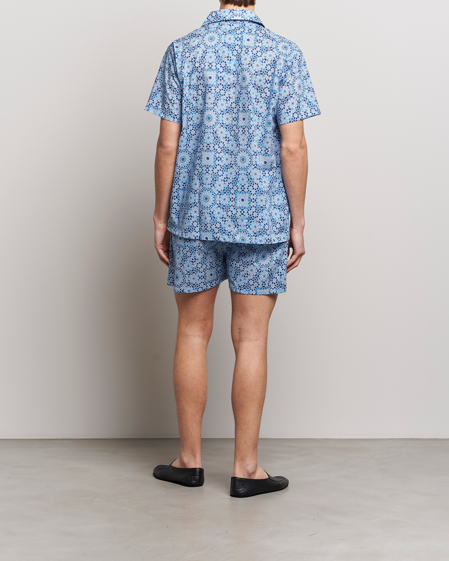 Herr |  | Derek Rose | Shortie Printed Cotton Pyjama Set Blue