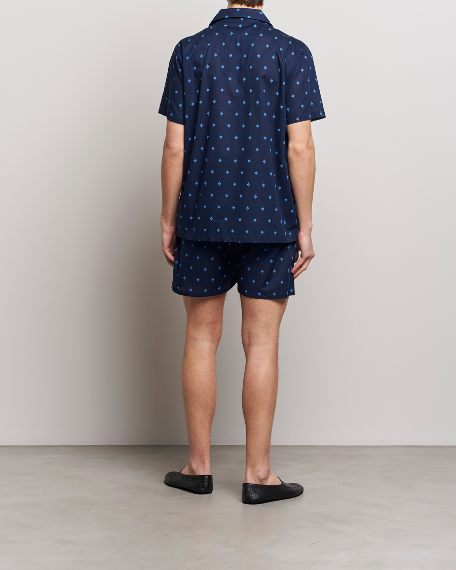 Herr |  | Derek Rose | Shortie Printed Cotton Pyjama Set Navy
