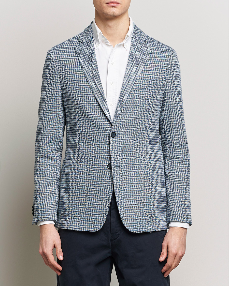 Men | Linen Blazers | BOSS BLACK | Hanry Jersey Linen Checked Blazer Bright Blue