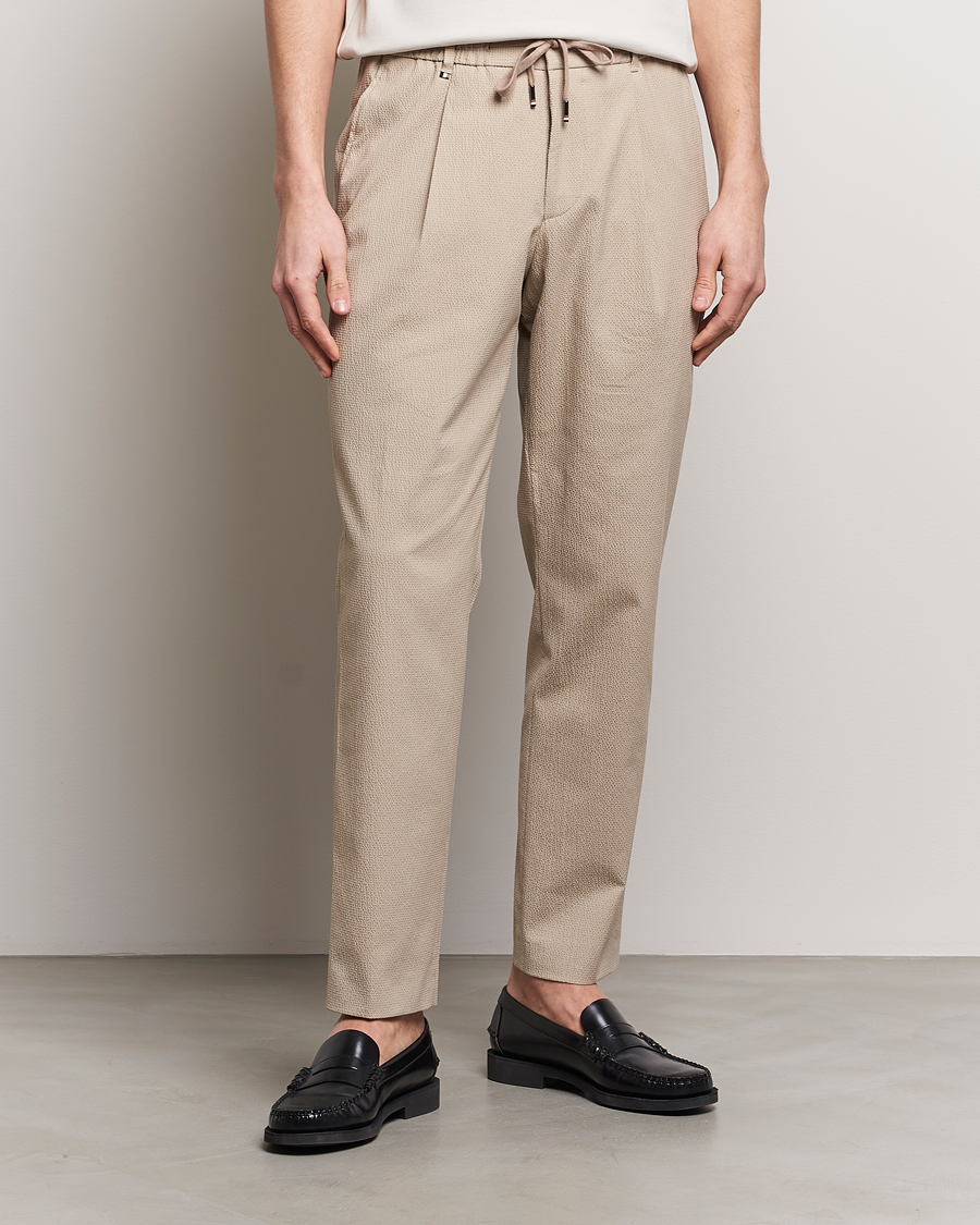 Men | Clothing | BOSS BLACK | Perin Cotton Seersucker Pants Dark Beige