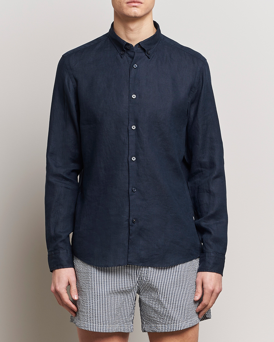 Men | Clothing | BOSS BLACK | Liam Linen Shirt Dark Blue