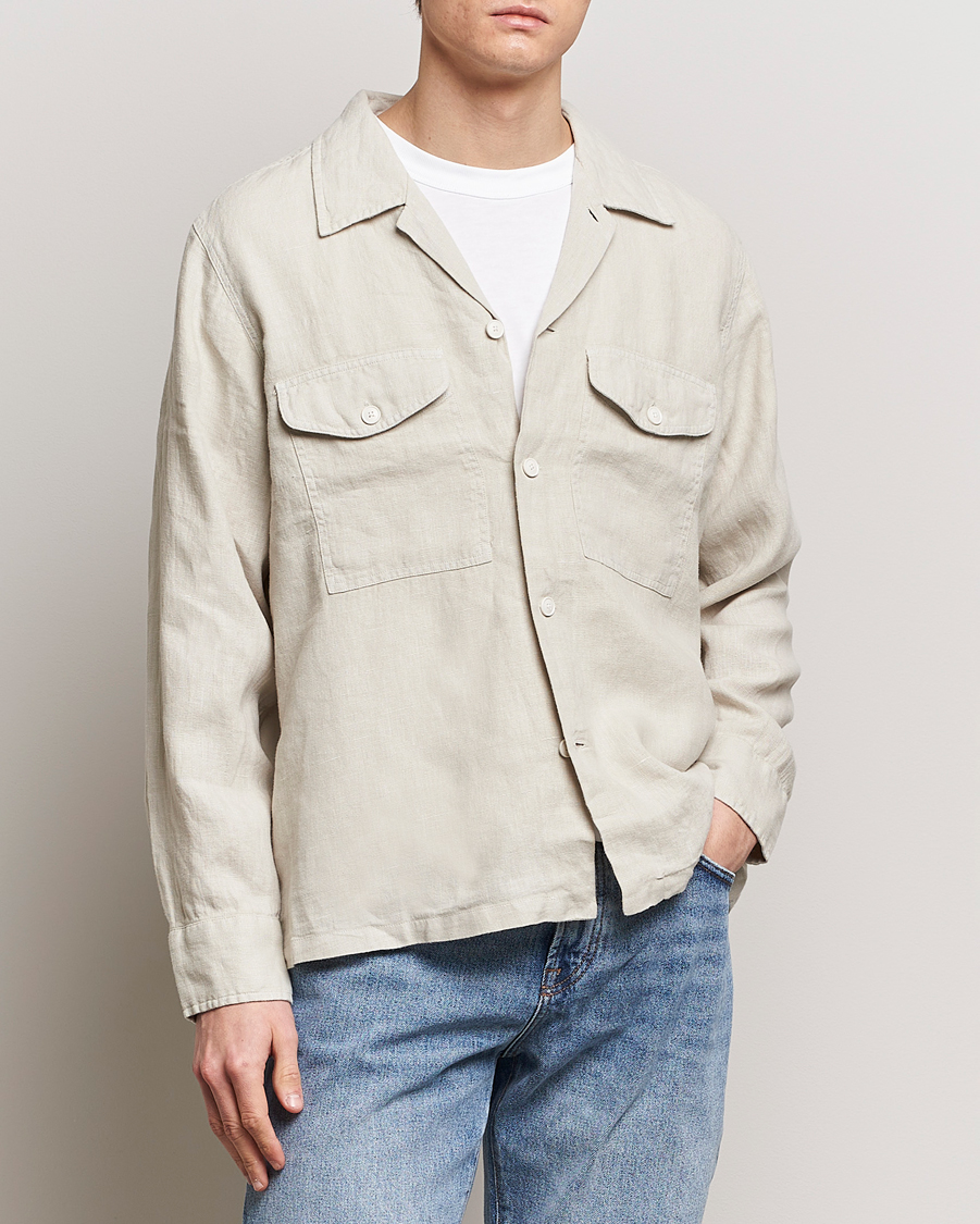 Men | Shirt Jackets | BOSS ORANGE | Lovel Linen Overshirt Light Beige