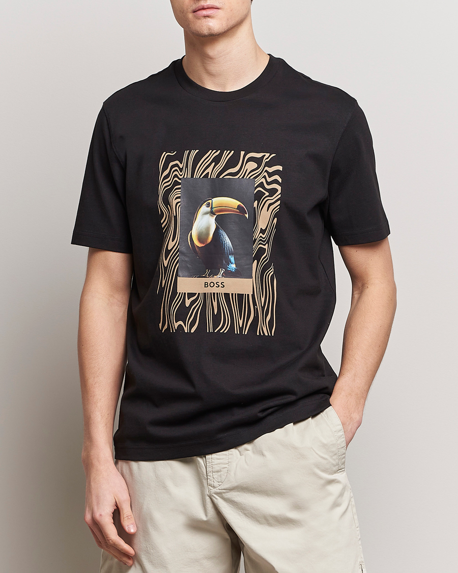 Men | Black t-shirts | BOSS ORANGE | Tucan Printed Crew Neck T-Shirt Black