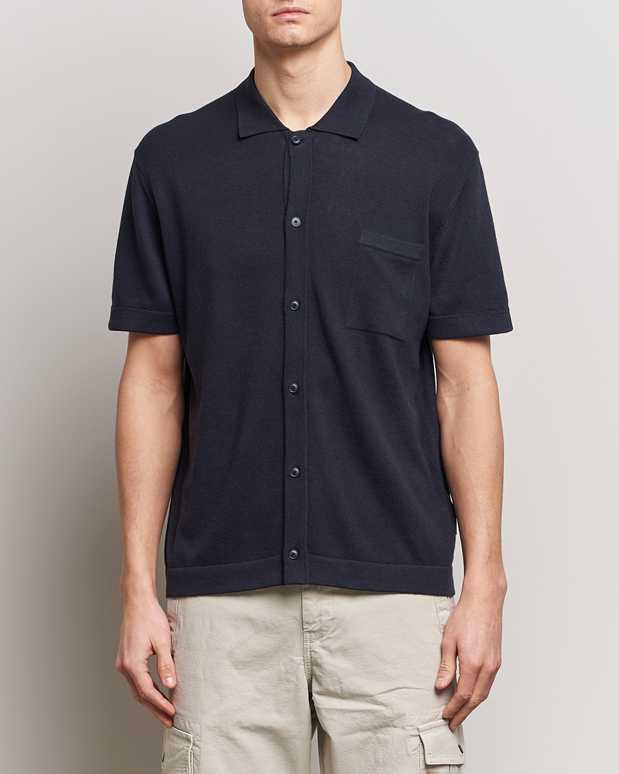Men | Clothing | BOSS ORANGE | Kamiccio Knitted Short Sleeve Shirt Dark Blue