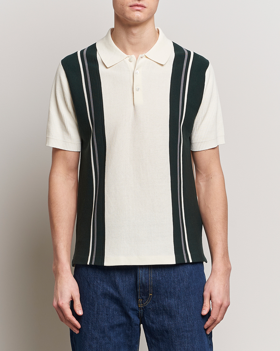 Men | Clothing | BEAMS PLUS | Knit Stripe Short Sleeve Polo White/Green