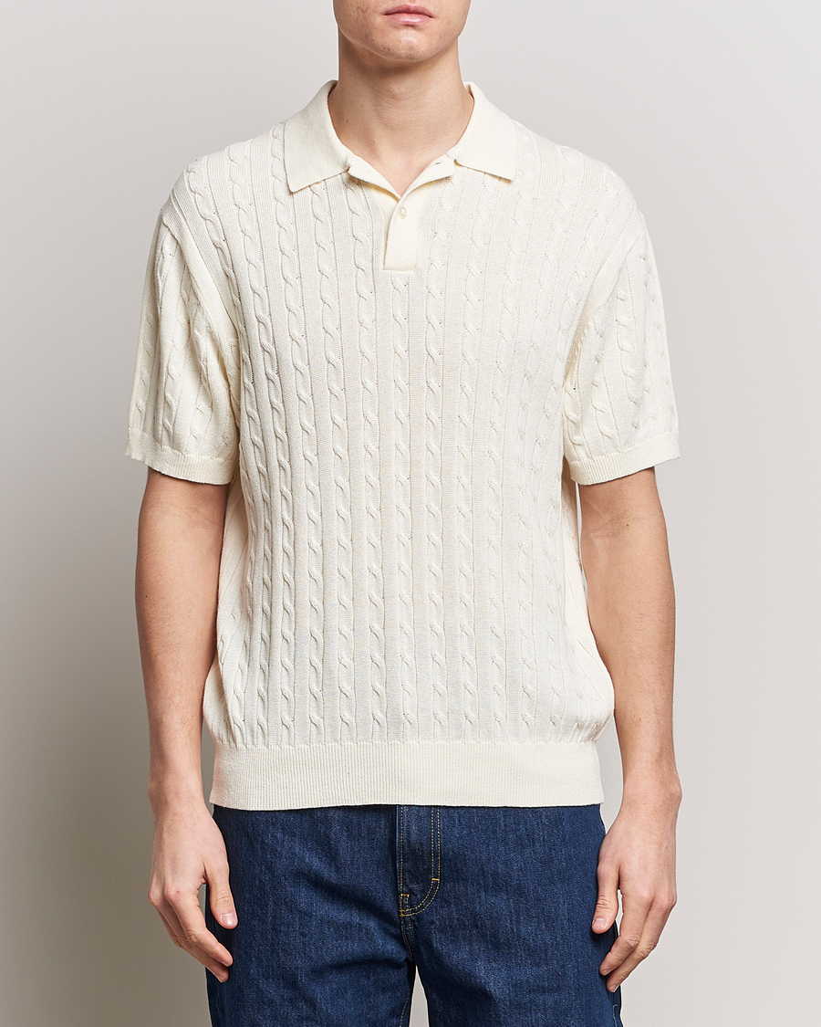Homme | Preppy Authentic | BEAMS PLUS | Cable Knit Short Sleeve Polo Off White