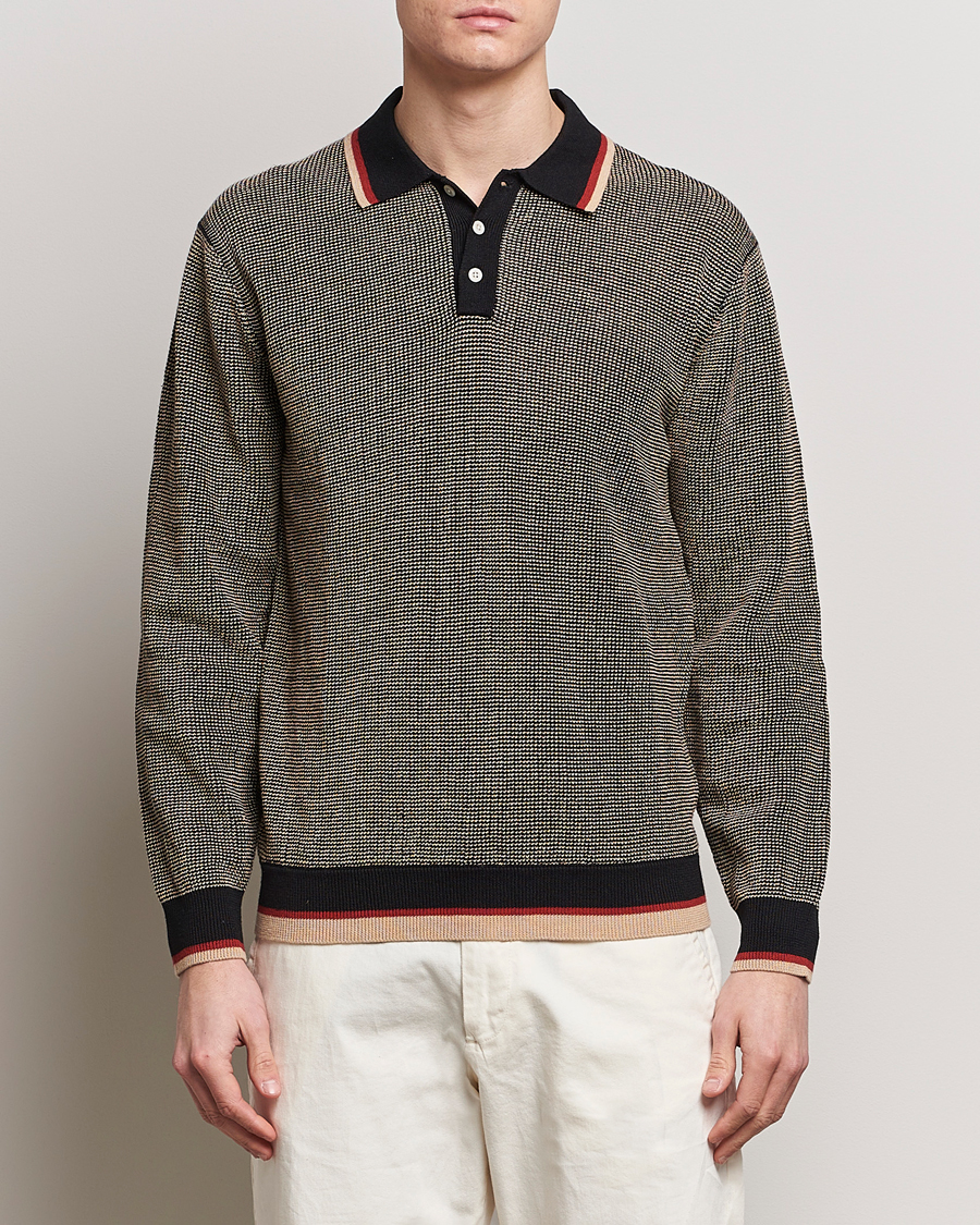 Men | Long Sleeve Polo Shirts | BEAMS PLUS | Slab Knit Long Sleeve Polo Black