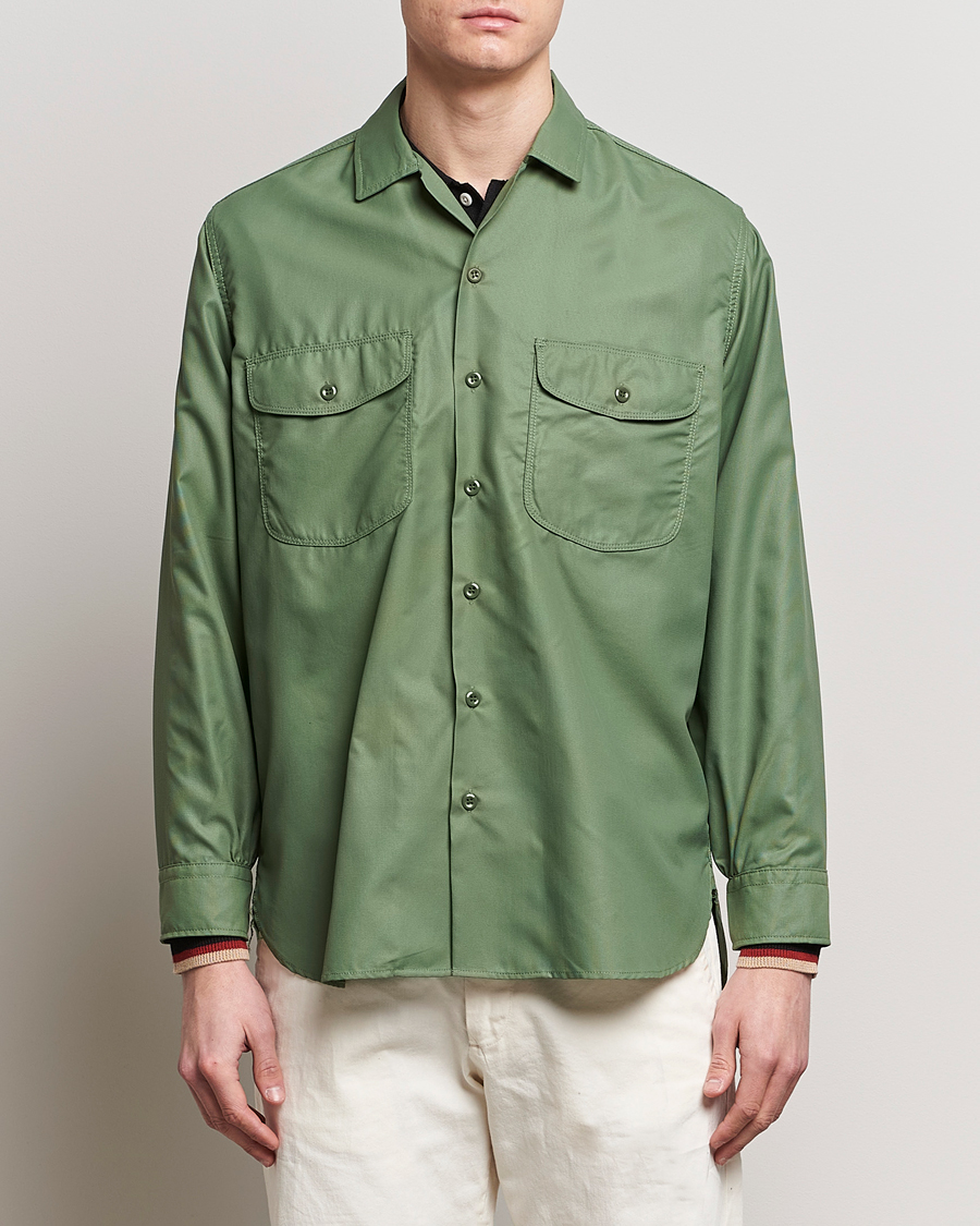 Men | Shirt Jackets | BEAMS PLUS | Work Micro Nylon Overshirt Olive