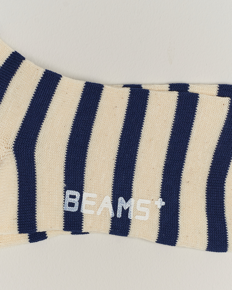 Men | Preppy Authentic | BEAMS PLUS | 2 Tone Striped Socks White/Navy