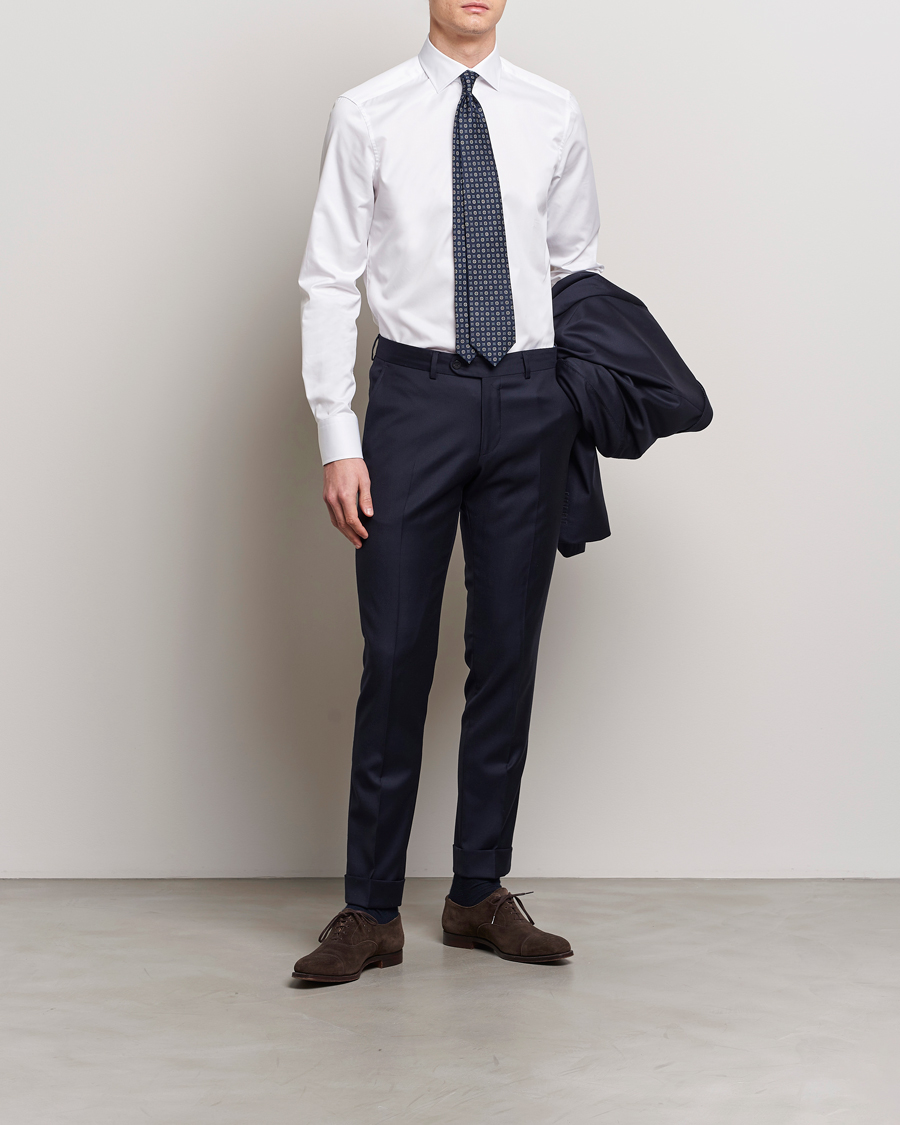 Men | Clothing | Stenströms | Slimline Cotton Twill Cut Away Shirt White