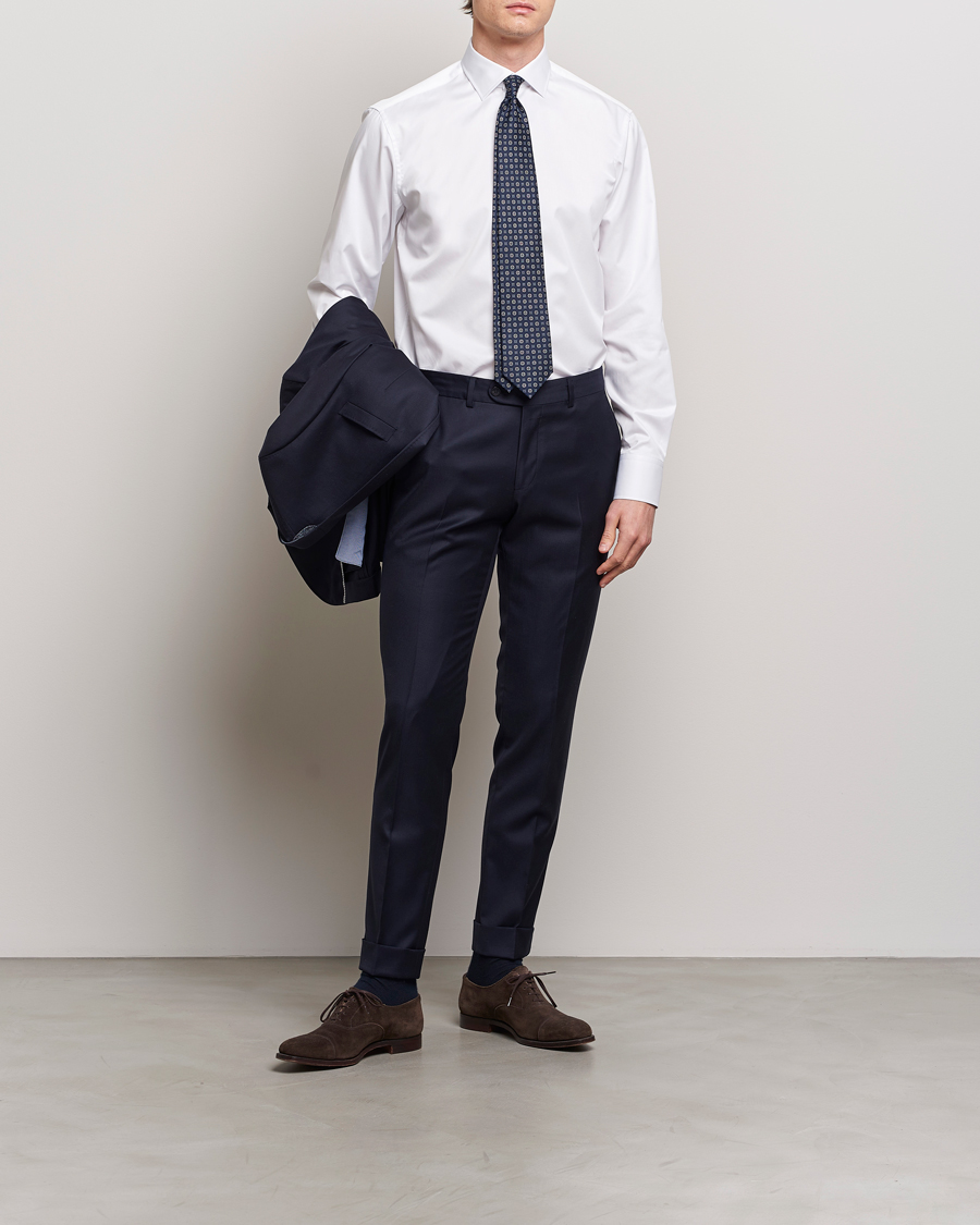Men | Clothing | Stenströms | Fitted Body Cotton Twill Cut Away Shirt White