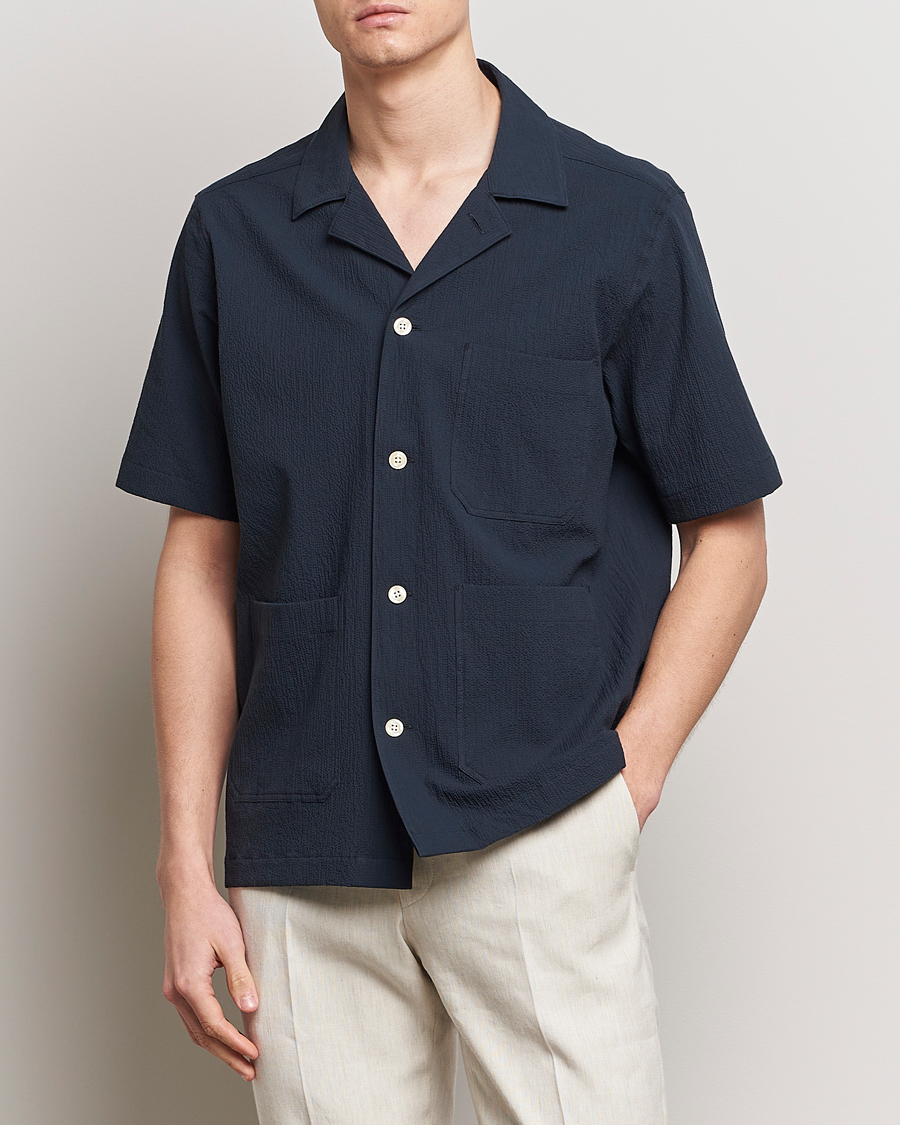 Men | Clothing | Oscar Jacobson | Hanks Reg Seersucker Shirt Navy