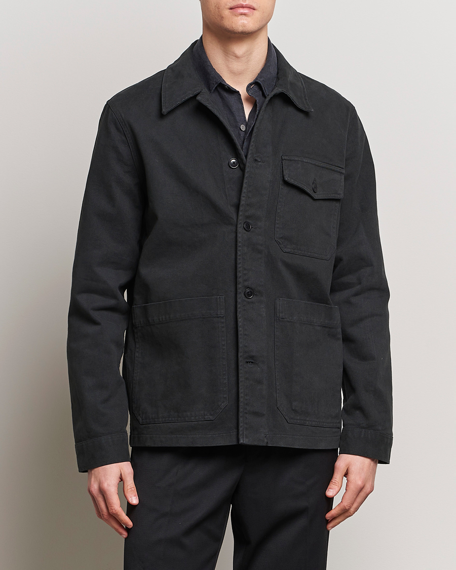 Herr | Overshirts | A Day\'s March | Patch Pocket Sturdy Twill Overshirt Off Black