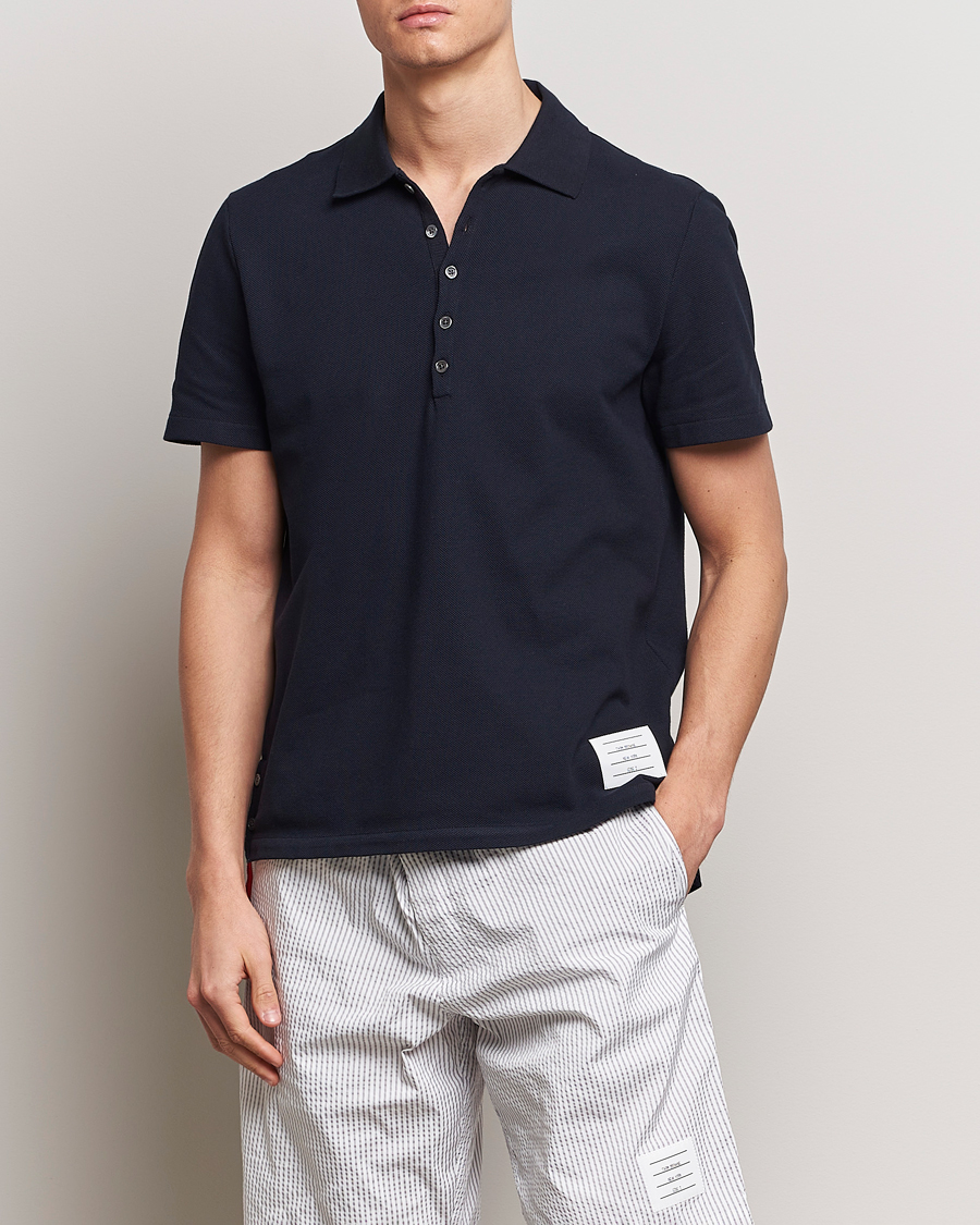 Homme | Luxury Brands | Thom Browne | Relaxed Fit Short Sleeve Polo Navy
