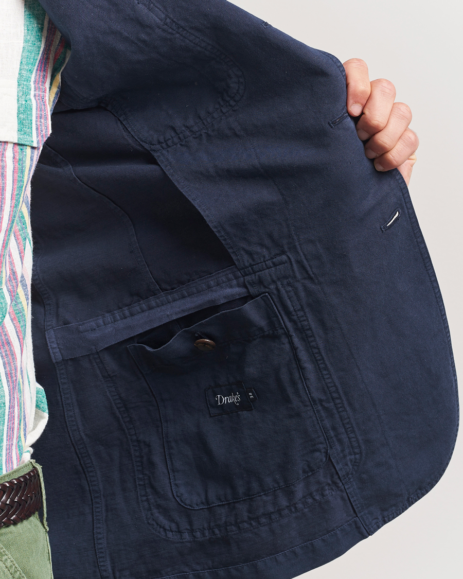 Men | Blazers | Drake's | MKI Cotton/linen Games Blazer Navy