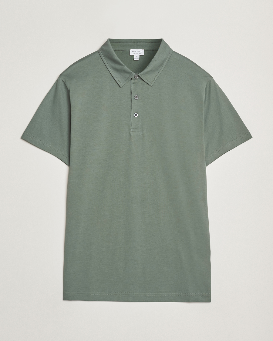 Men | Polo Shirts | Sunspel | Cotton Jersey Polo Dusk Green