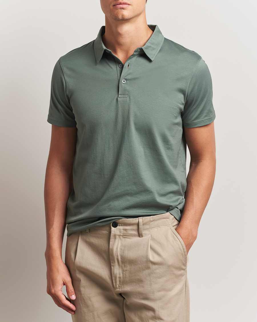 Men | Polo Shirts | Sunspel | Cotton Jersey Polo Dusk Green