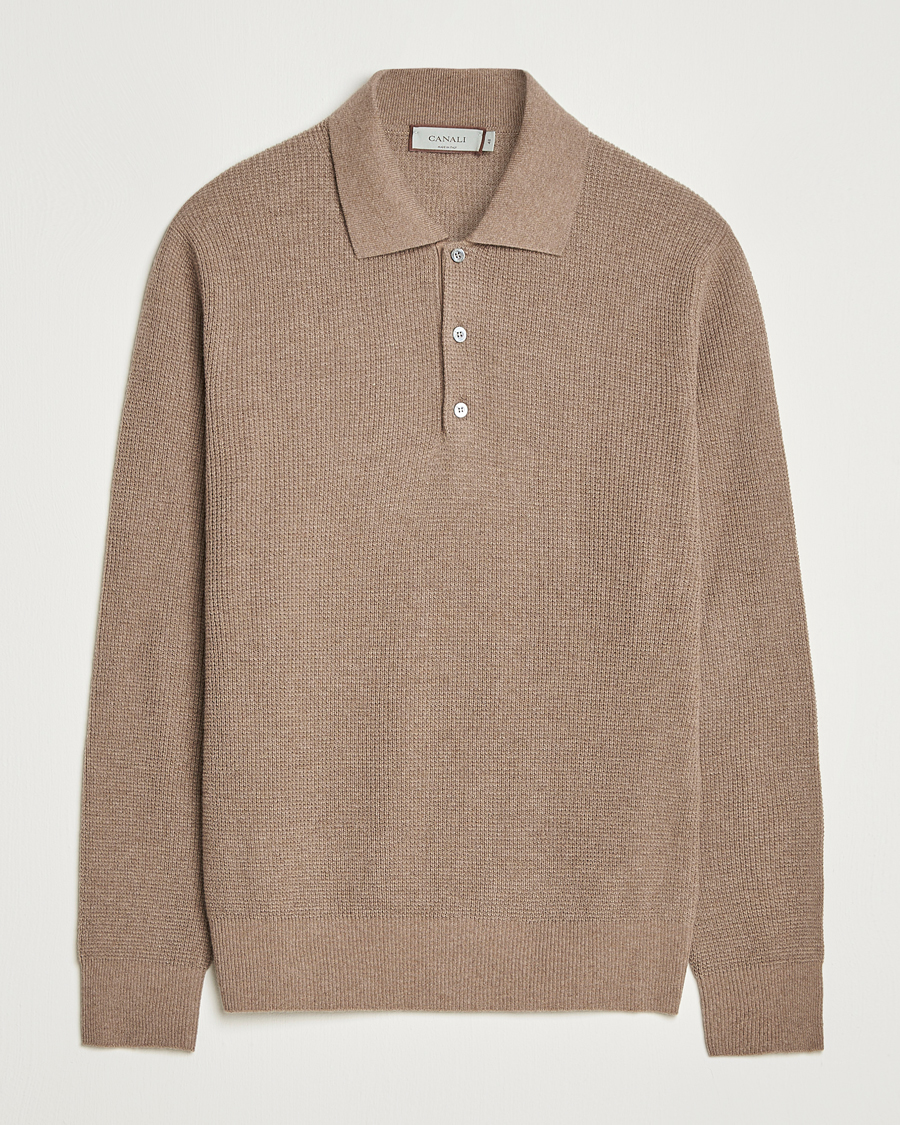Men | Sweaters & Knitwear | Canali | Wool/Cashmere Long Sleeve Polo Brown