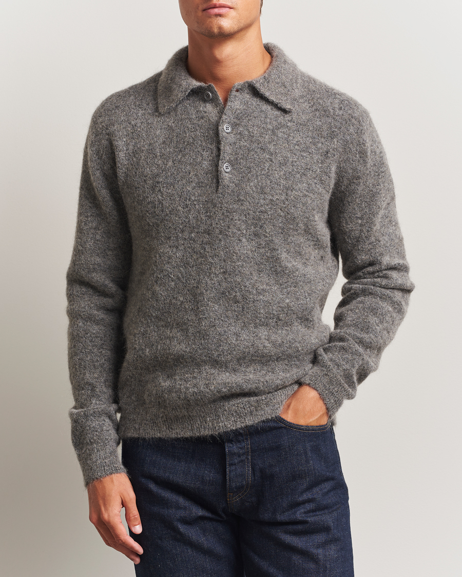Men | Sweaters & Knitwear | Sunflower | Mohair Knitted Polo Grey Melange