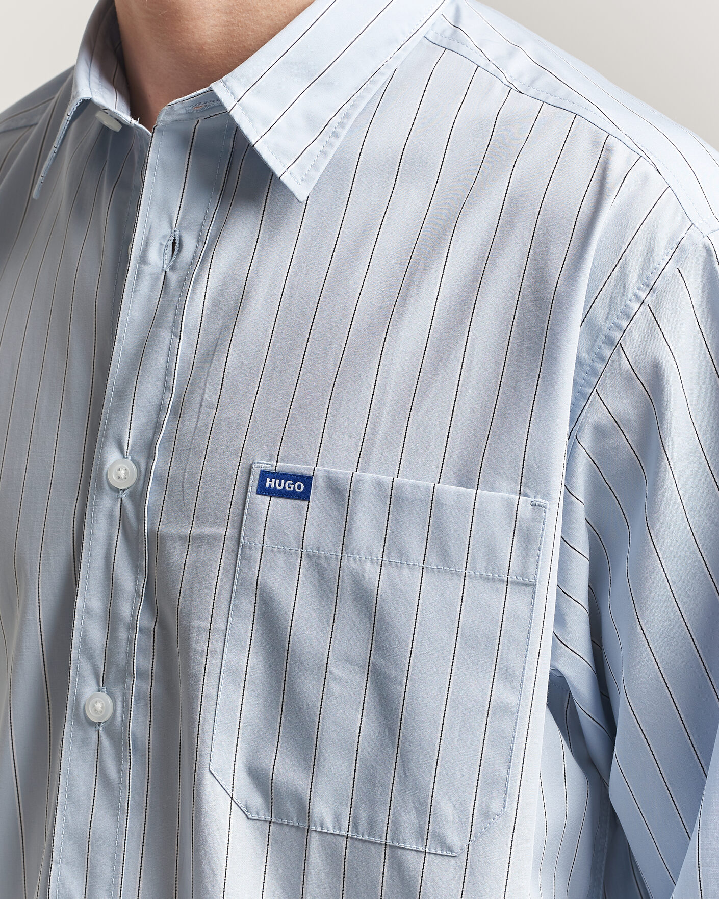 Men | Shirts | HUGO | Ebalto Striped Cotton Shirt Open Blue