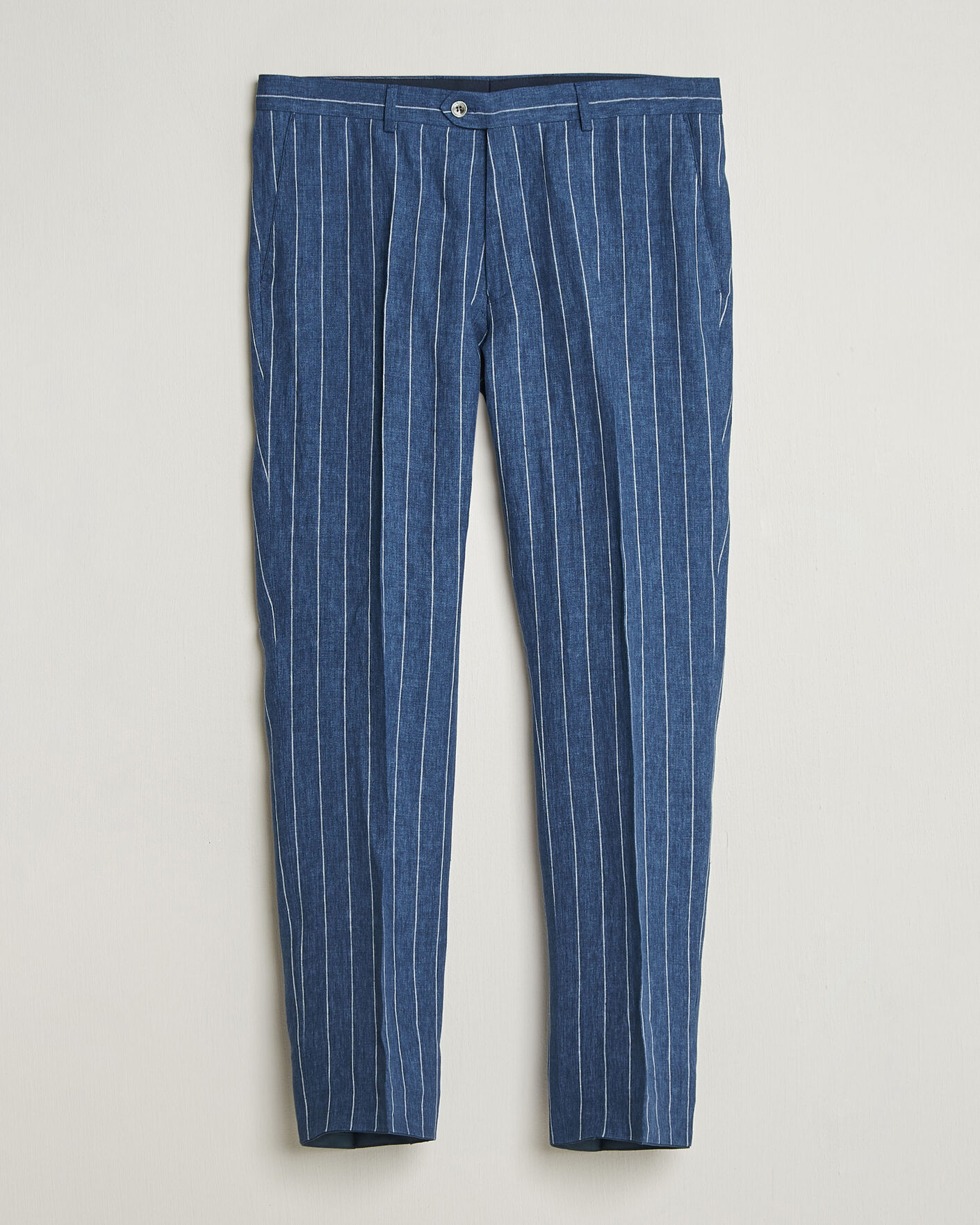 Men | Trousers | Oscar Jacobson | Dandy Striped Linen Trousers Blue