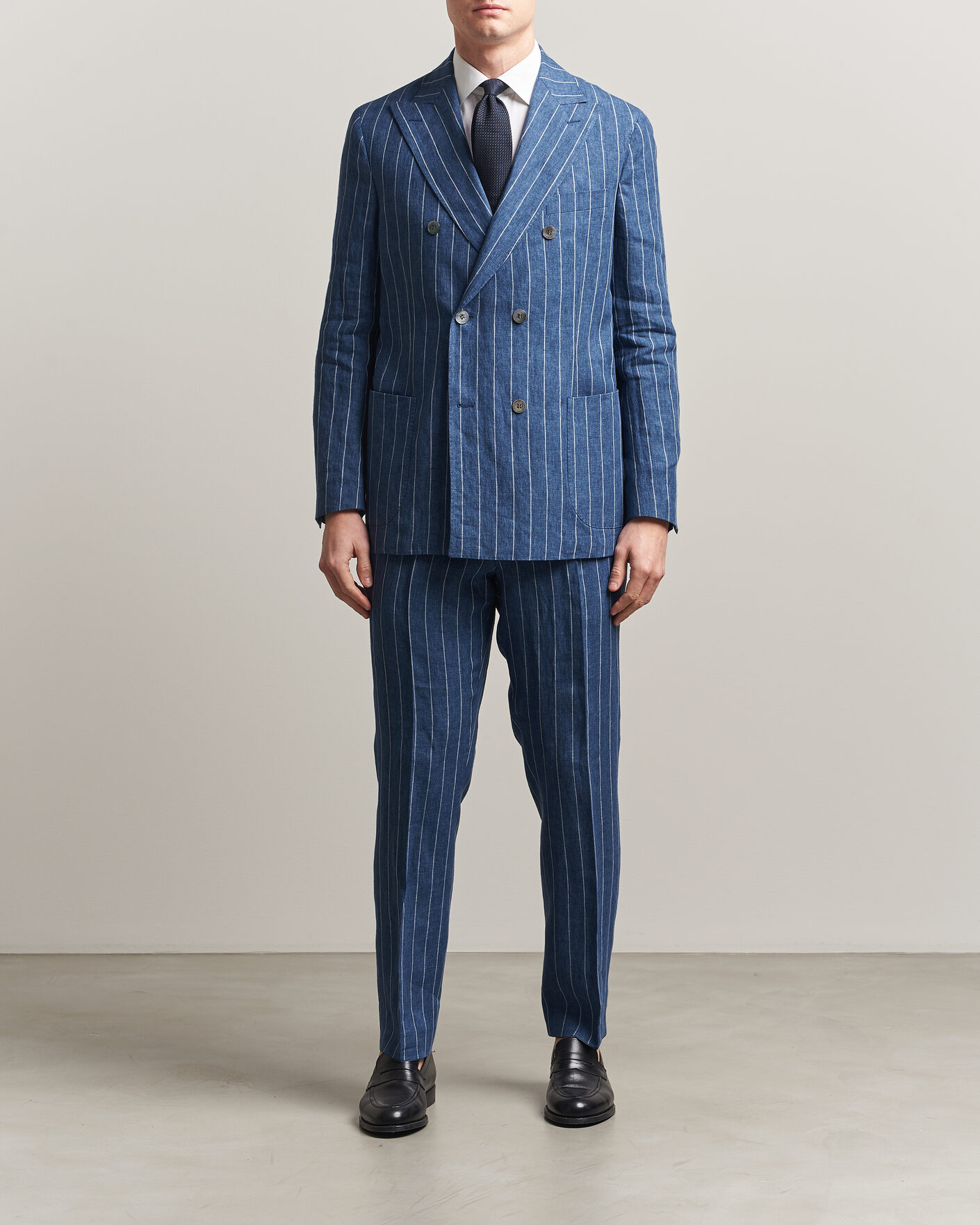 Men | Trousers | Oscar Jacobson | Dandy Striped Linen Trousers Blue