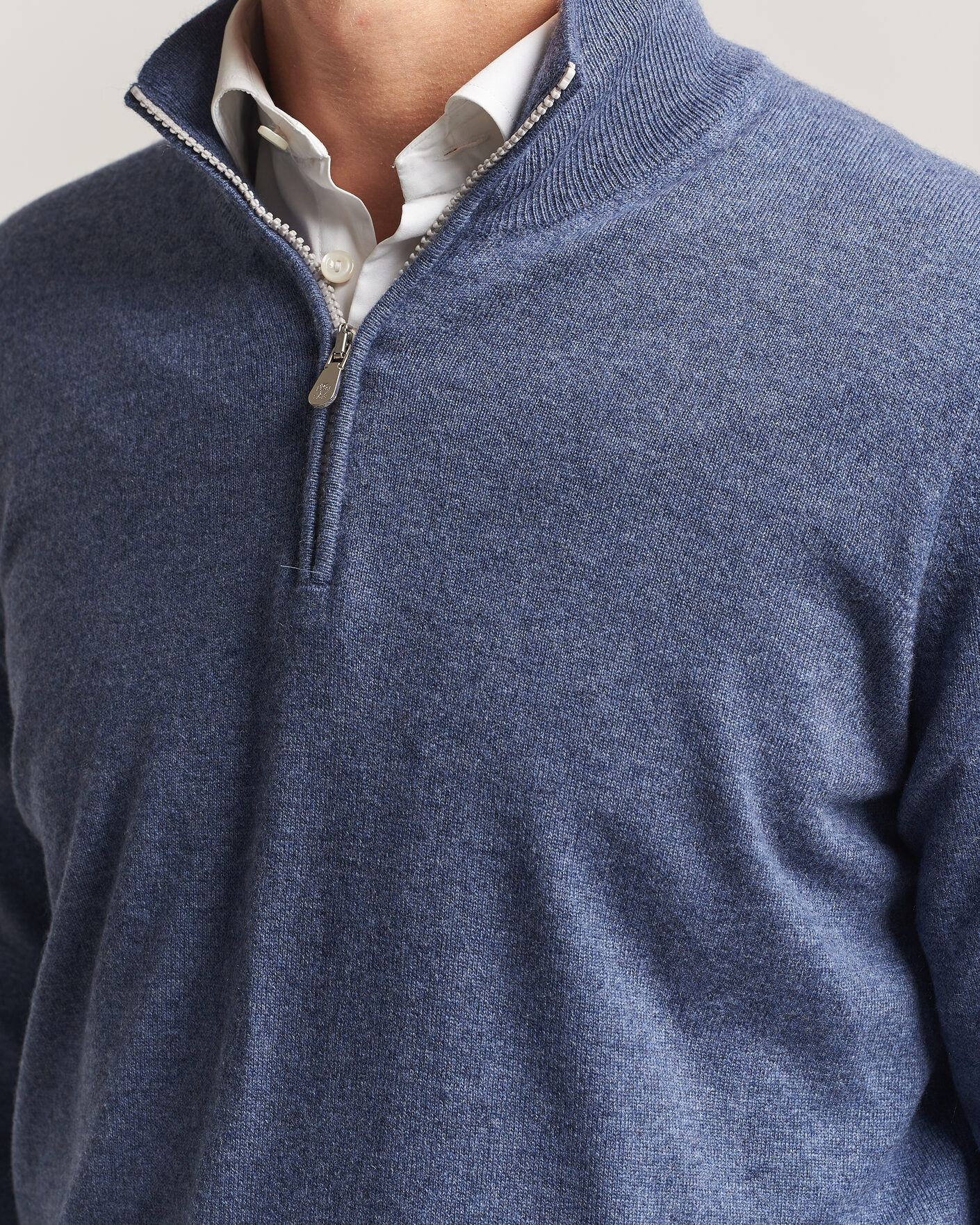 Men | Sweaters & Knitwear | Brunello Cucinelli | 2 Ply Cashmere Half Zip Denim Blue