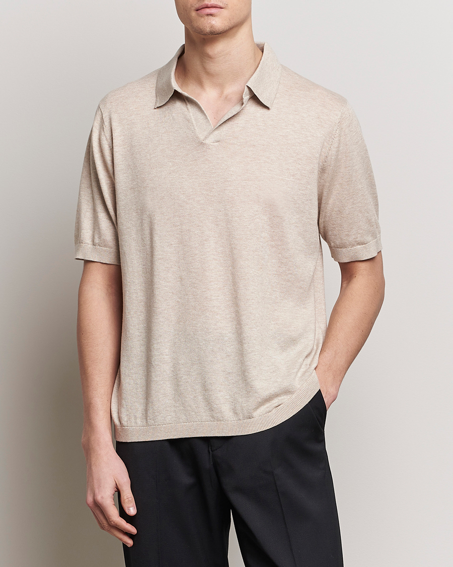 Men | Short Sleeve Polo Shirts | A Day\'s March | Ebro Cotton/Merino Open Collar Polo Sand