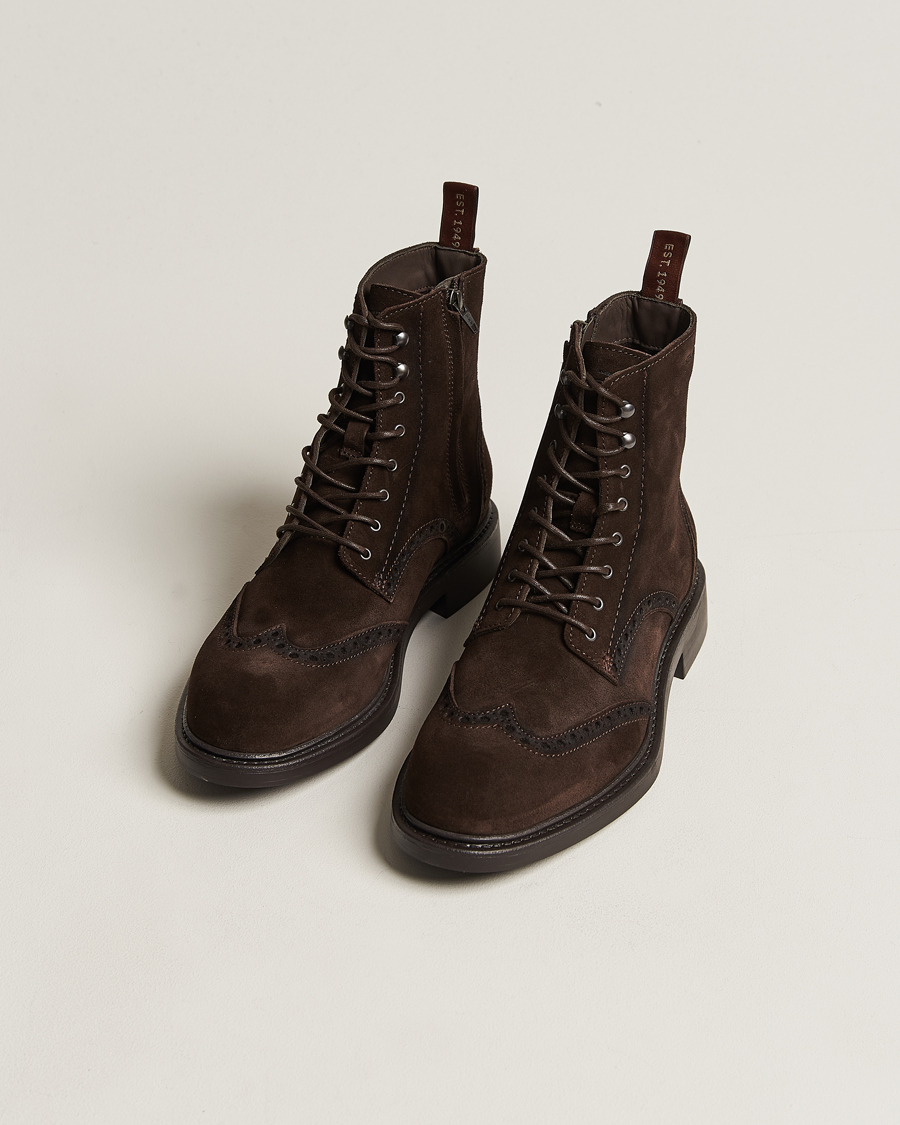 Men | Winter shoes | GANT | Millbro Suede Brouge Mid Boot Dark Brown