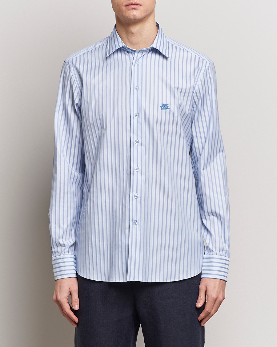 Men | Clothing | Etro | Slim Fit Striped Cotton Shirt Light Blue
