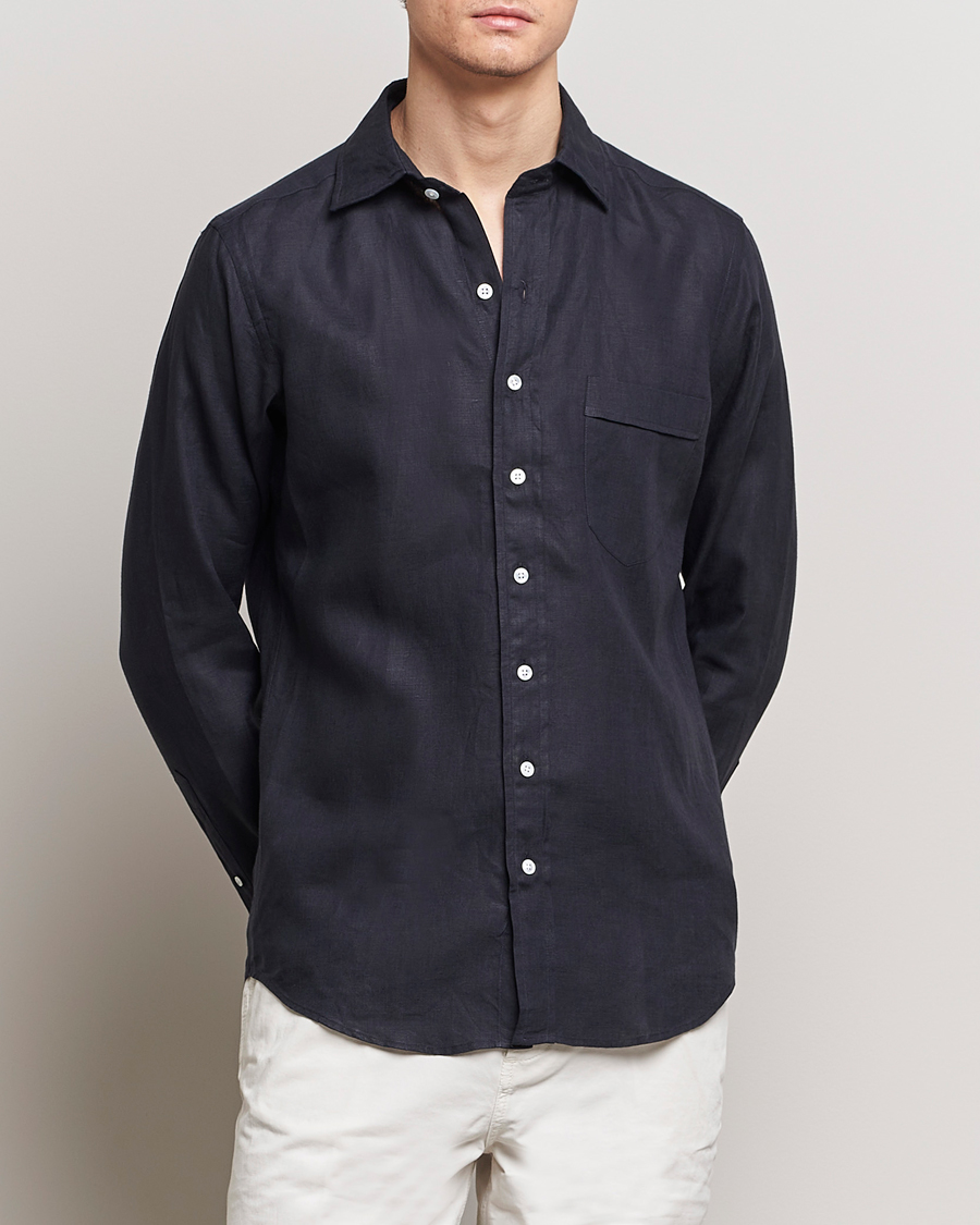 Men | Linen Shirts | Drake\'s | Linen Summer Shirt Navy