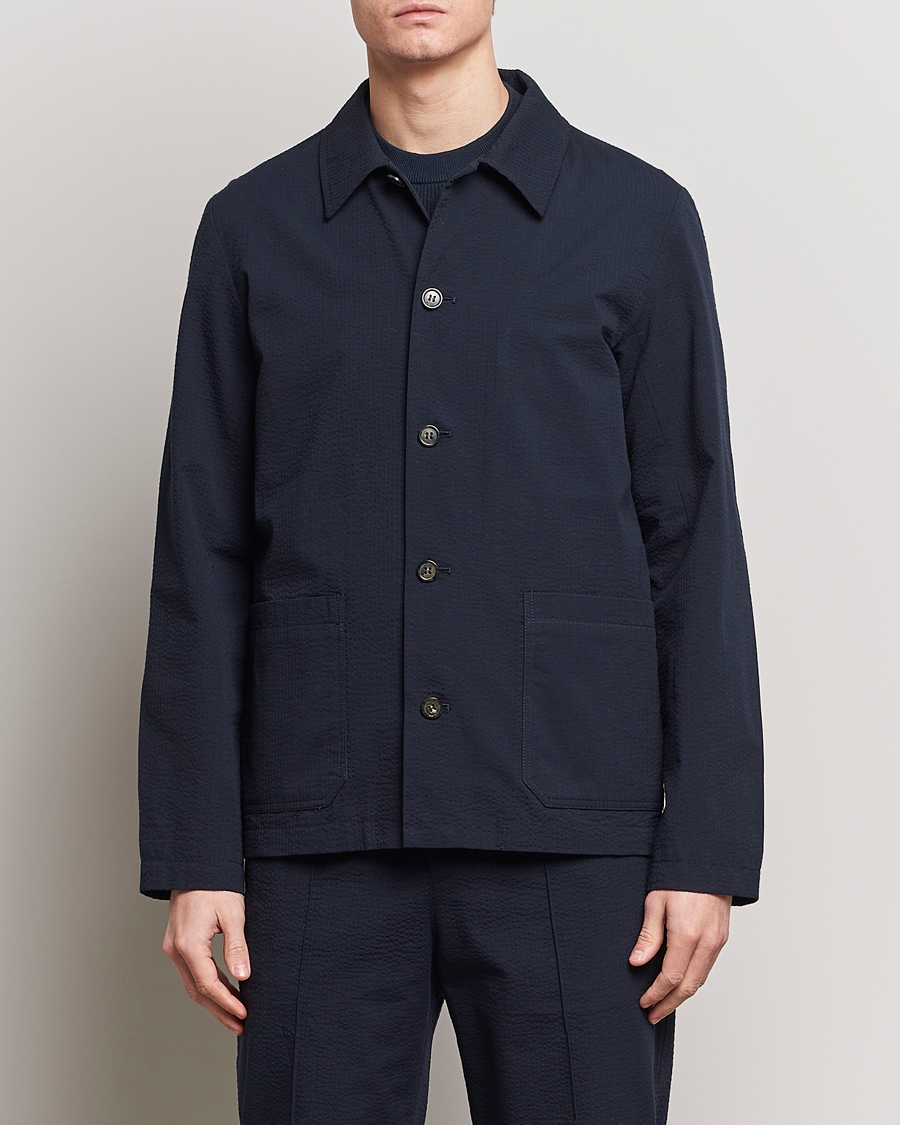Men | Shirt Jackets | A.P.C. | Brest Seersucker Overshirt Dark Navy
