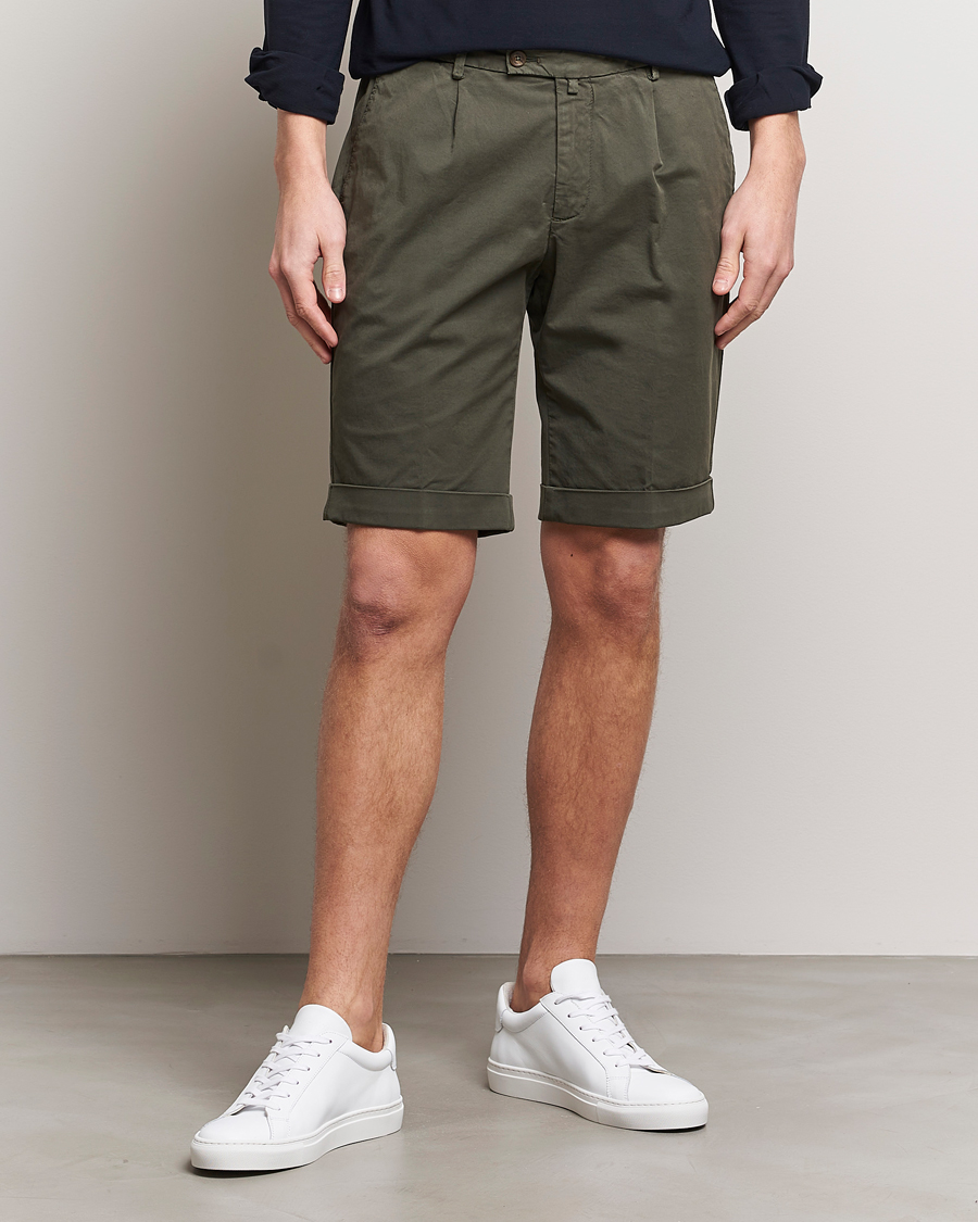 Men | Chino Shorts | Briglia 1949 | Pleated Cotton Shorts Olive