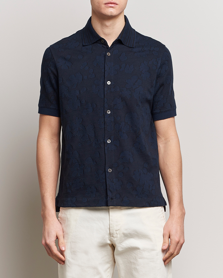 Men | Shirts | Paul Smith | Floral Jacquard Short Sleeve Shirt Navy
