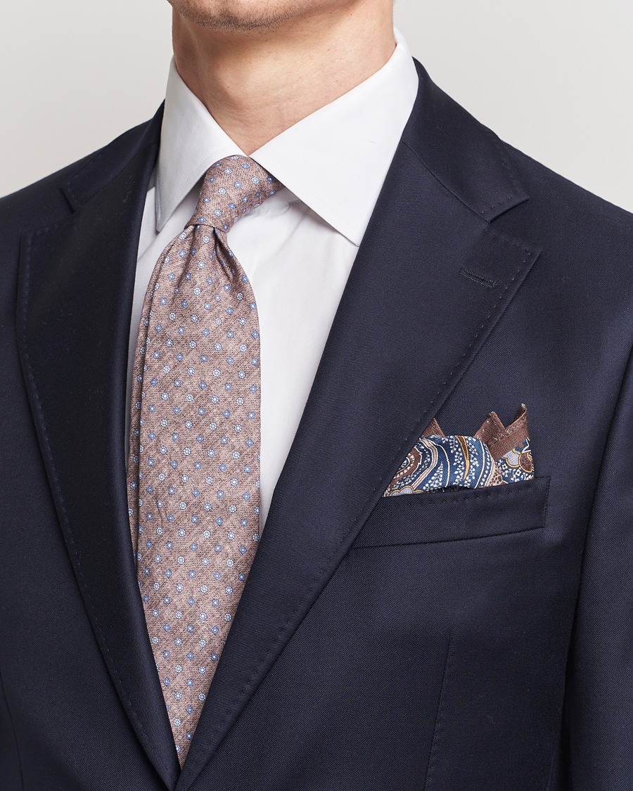 Men | Amanda Christensen | Amanda Christensen | Box Set Printed Linen 8cm Tie With Pocket Square Brown