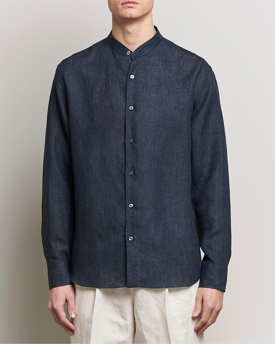 Men | Clothing | Brioni | Linen Guru Collar Shirt Navy
