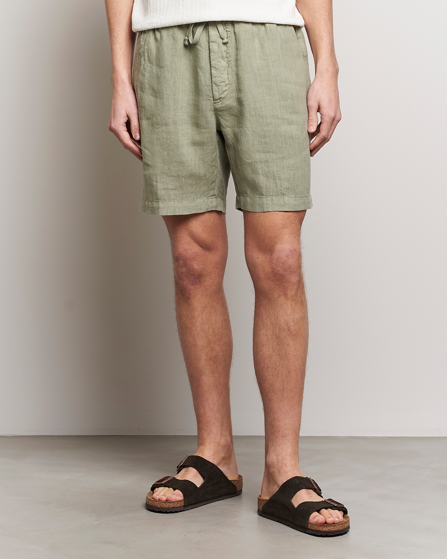 Men | Linen Shorts | Altea | Linen Drawstring Shorts Olive