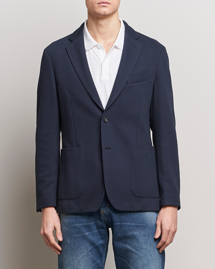 Men | Cotton Blazers | BOSS BLACK | Hanry Structured Jersey Blazer Dark Blue