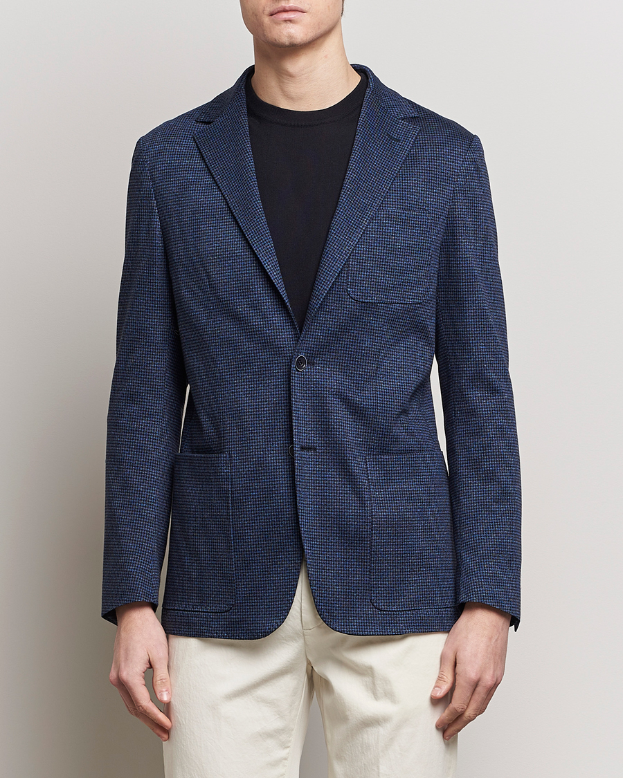 Men | Cotton Blazers | Canali | Micro Check Jersey Blazer Navy