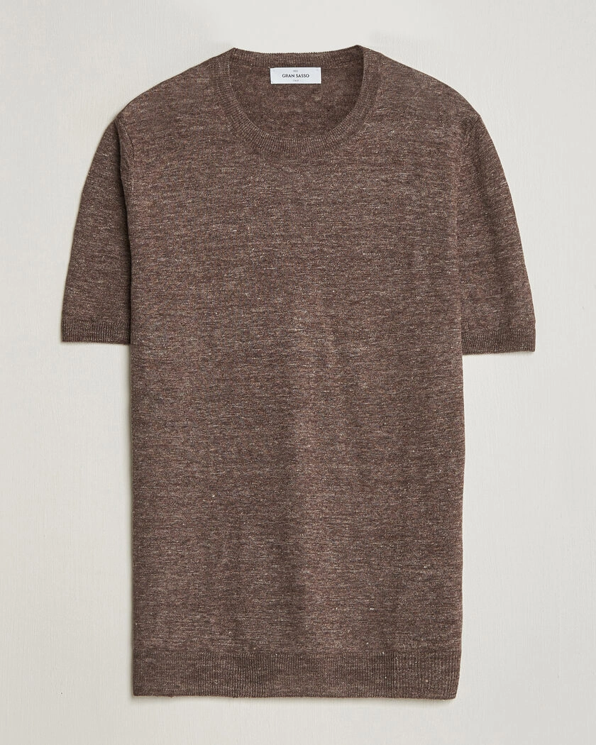 Gran Sasso Crew Neck Linen Tee Light Brown – Brown