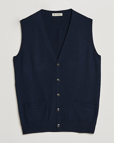 Drake s Lambswool Vest Cardigan Navy at CareOfCarl