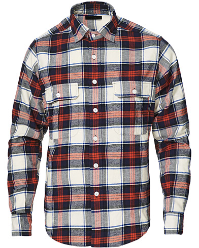 Drake's The Work Twill Checked Shirt Cream/Red at CareOfCarl.com