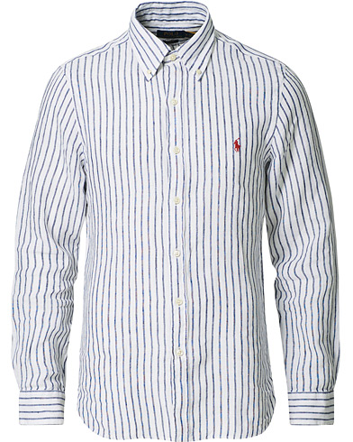 Polo Ralph Lauren Slim Fit Linen Button Down Striped Shirt White