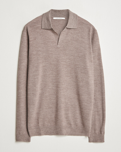  Manol Open Collar Merino Polo Taupe Melange