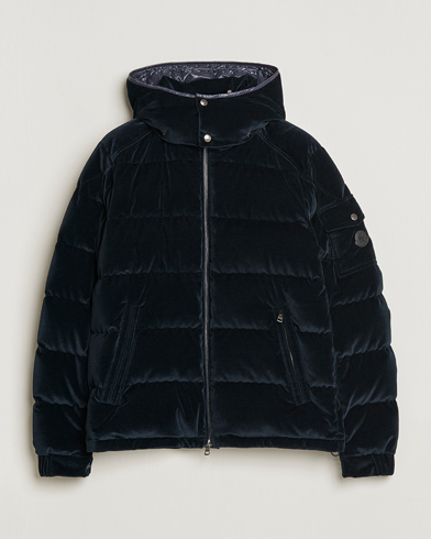 Moncler Armorique Velvet Down Jacket Navy at CareOfCarl.com