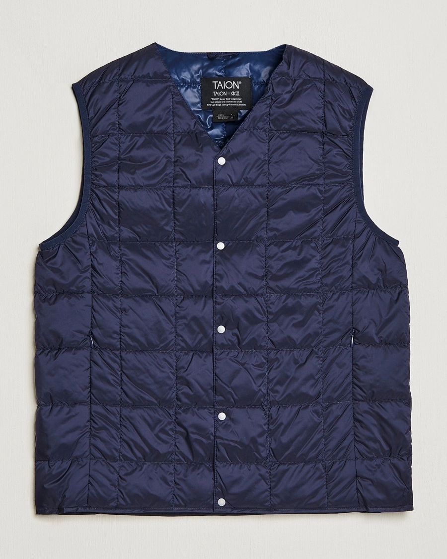 TAION V-Neck Lightweight Down Vest Navy – Blue
